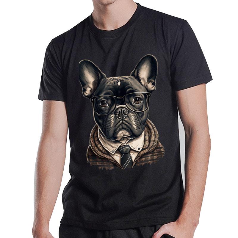 Funny French Bulldog Frenchie Hipster Glasses T-Shirt