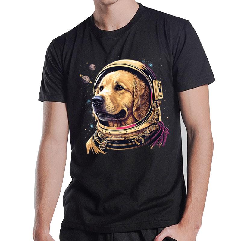 Funny Golden Retriever Astronaut In The Space T-Shirt