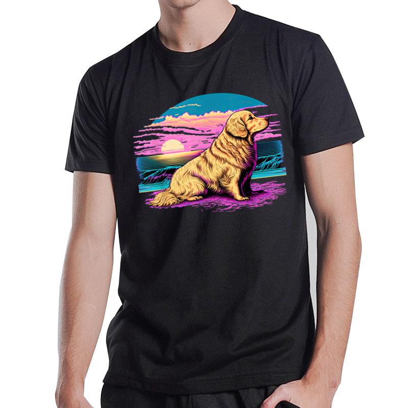 Funny Golden Retriever Vaporwave T-Shirt