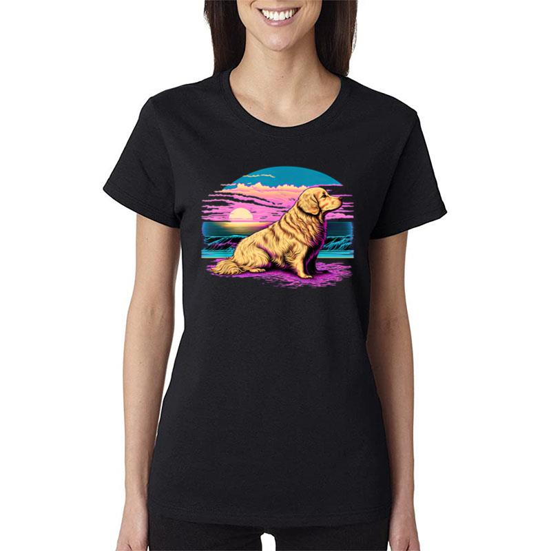 Funny Golden Retriever Vaporwave Women T-Shirt