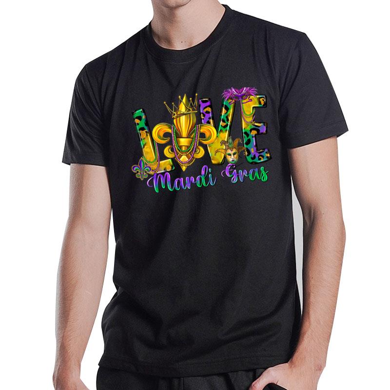 Funny Mardi Gras Love Hearts Party Carnival Parade T-Shirt