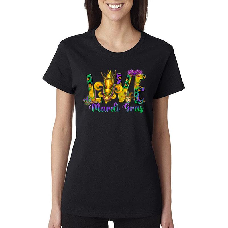 Funny Mardi Gras Love Hearts Party Carnival Parade Women T-Shirt