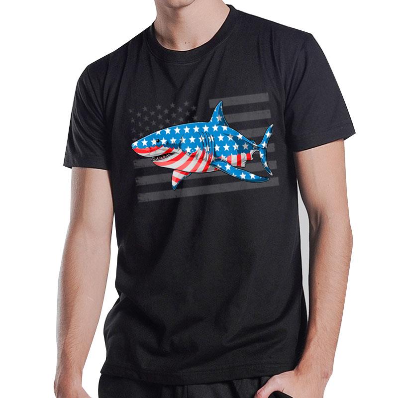 Funny Shark 4Th Of July American Flag T-Shirt