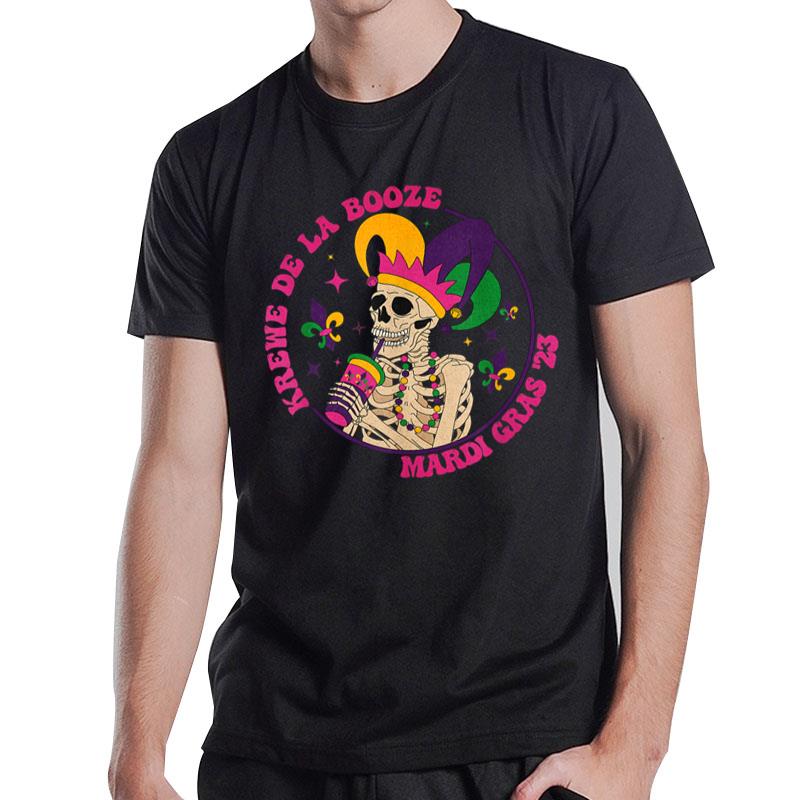 Funny Skeleton Mardi Gras 2023 Booze Crew Drinking T-Shirt