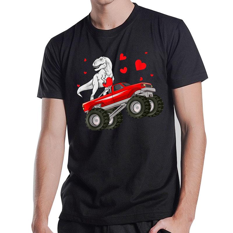 Funny Truck Toddler Valentines Day  T Rex Riding Monster T-Shirt