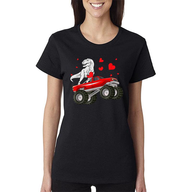 Funny Truck Toddler Valentines Day  T Rex Riding Monster Women T-Shirt