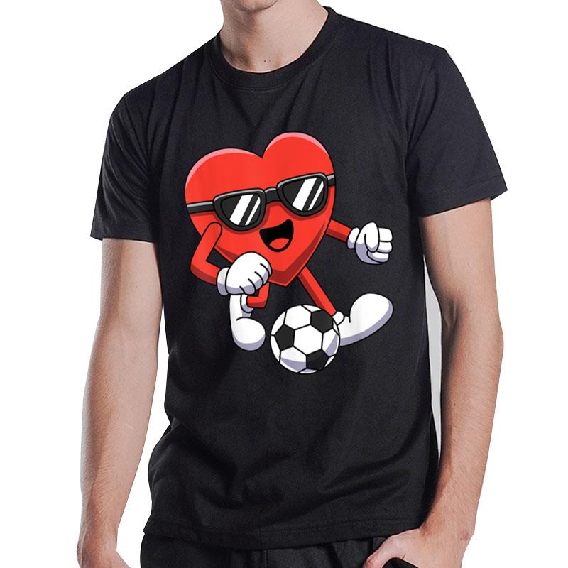 Funny Valentines Day Heart Playing Soccer T-Shirt