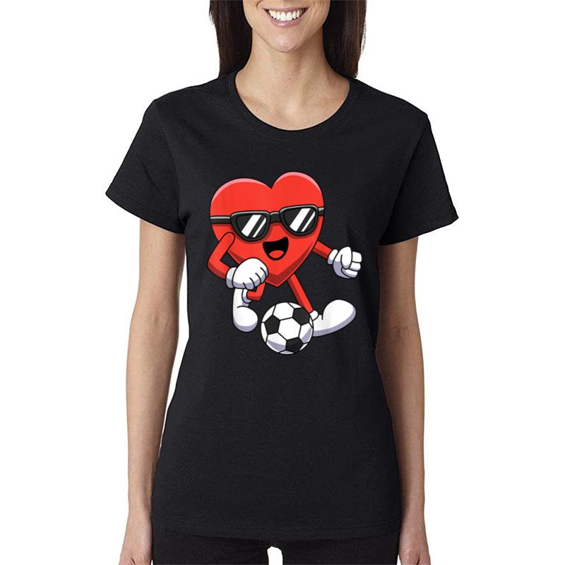 Funny Valentines Day Heart Playing Soccer Women T-Shirt