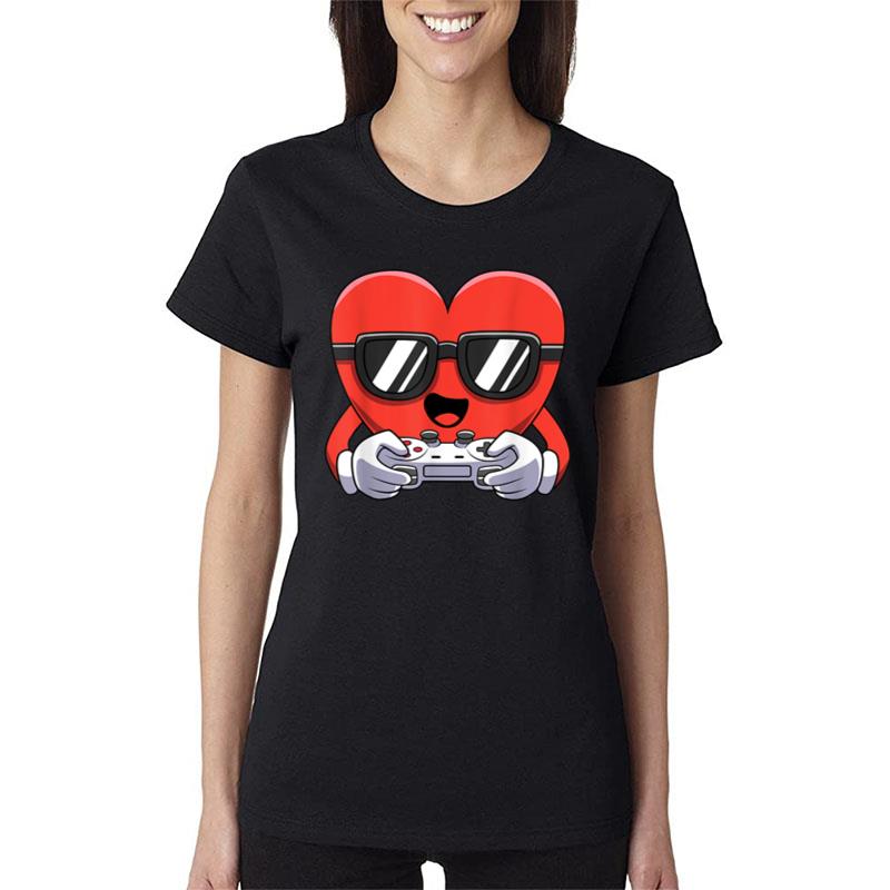 Funny Valentines Day Heart Video Gamer Women T-Shirt