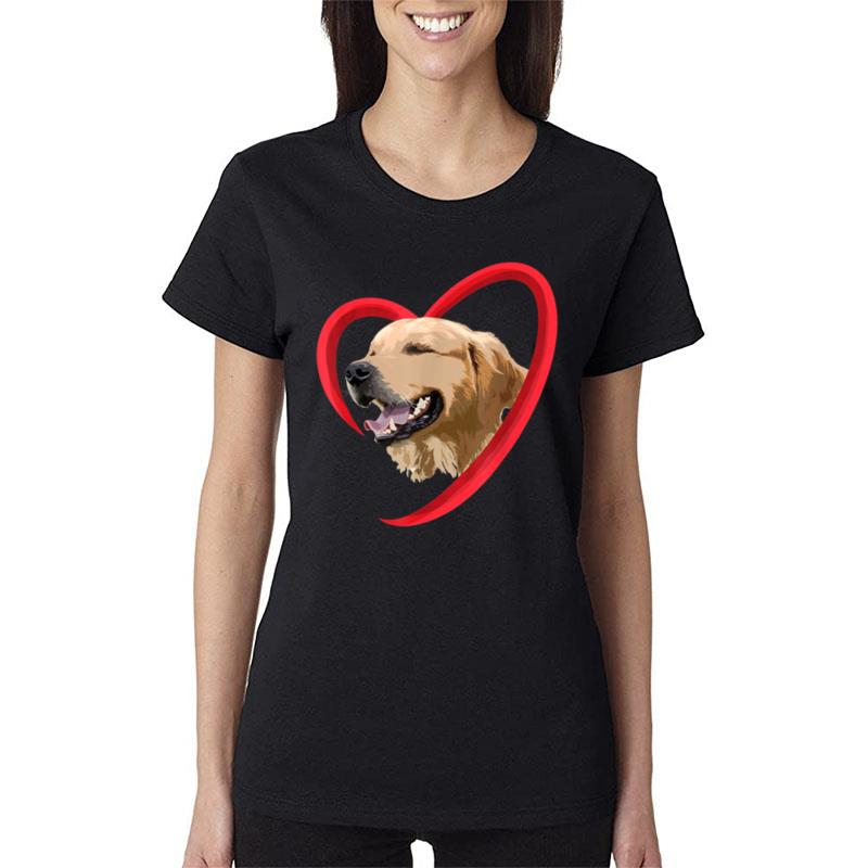 Golden Retriever Heart Gift For Her Valentine'S Day Women T-Shirt