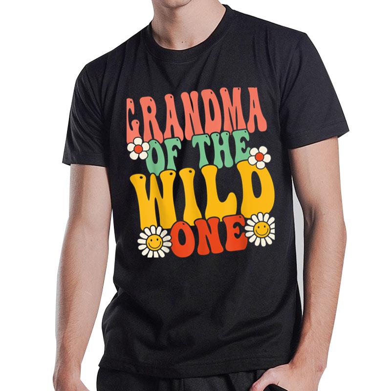 Grandma Of The Wild One Zoo Animal 1St Birthday Retro Groovy T-Shirt