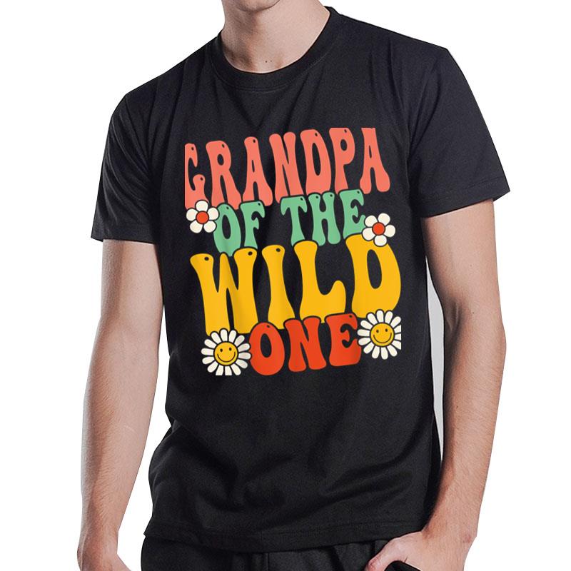 Grandpa Of The Wild One Zoo Animal 1St Birthday Retro Groovy T-Shirt