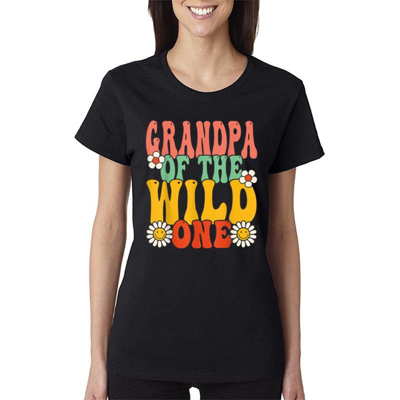 Grandpa Of The Wild One Zoo Animal 1St Birthday Retro Groovy Women T-Shirt