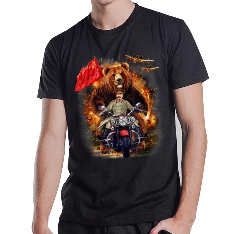 Grizzly Bear And Soviet Stalin In Epic Battle T-Shirt