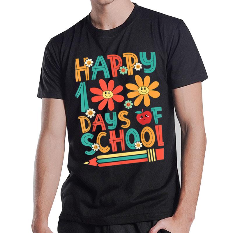 Groovy Happy 100 Days Of School Teacher Student 100Th Day T-Shirt