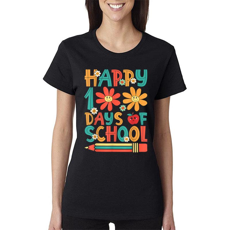 Groovy Happy 100 Days Of School Teacher Student 100Th Day Women T-Shirt