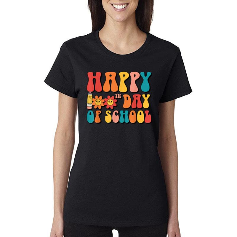 Groovy Teacher 100 Days Of School Student Happy 100Th Day Women T-Shirt