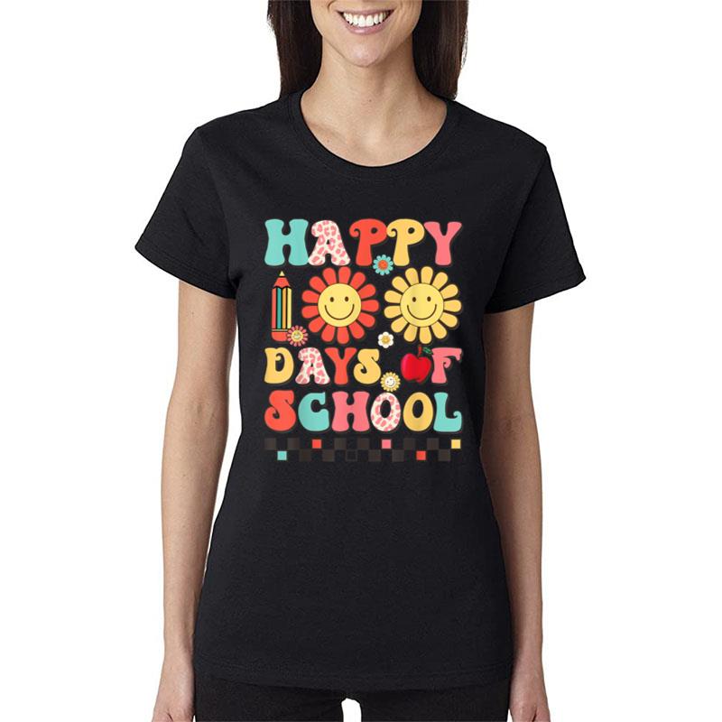 Groovy Teacher Student 100Th Day Of School Happy 100 Days Women T-Shirt