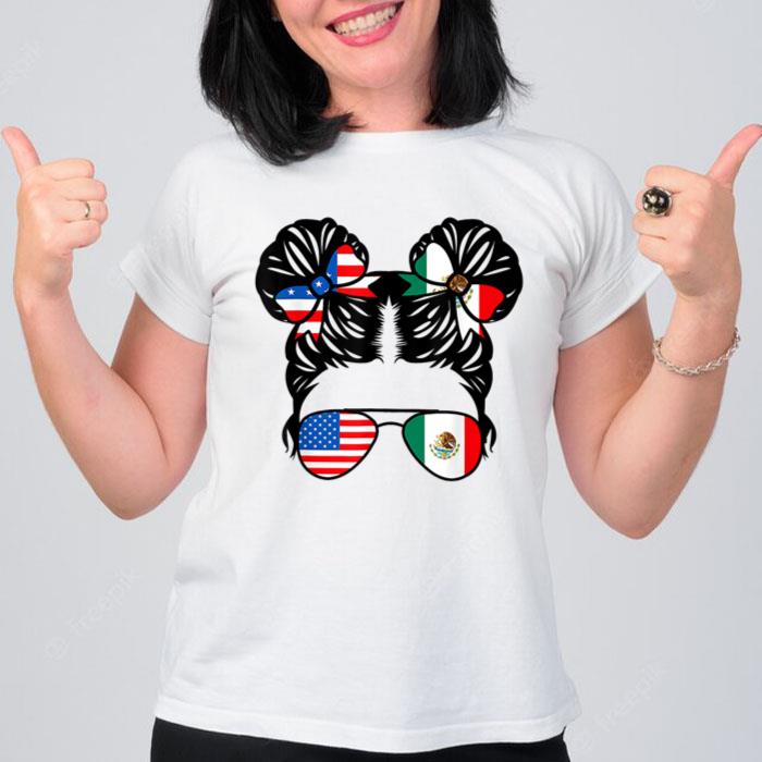 Half American Half Mexican Girl USA Mexico Flag Patriot Women T-Shirt