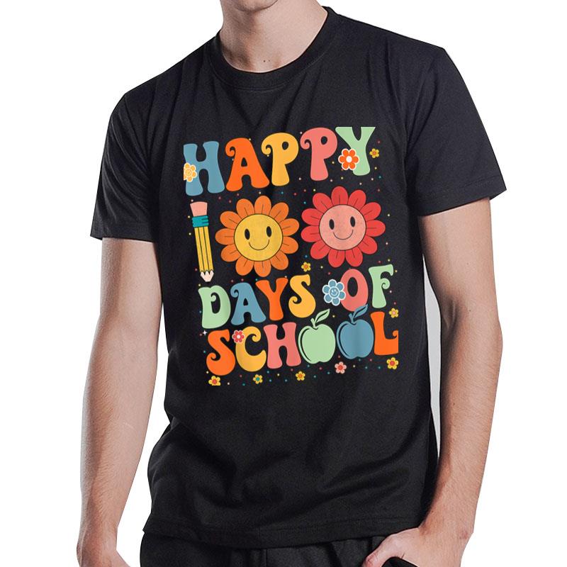 Happy 100 Days Of School Retro Groovy Teacher Student Kids T-Shirt