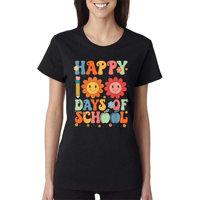 Happy 100 Days Of School Retro Groovy Teacher Student Kids Women T-Shirt