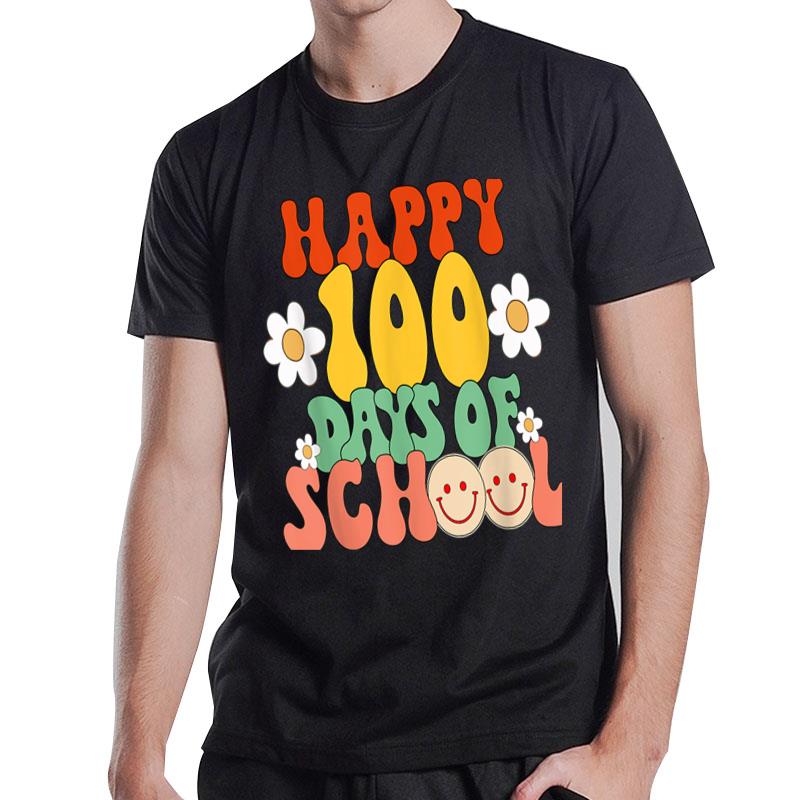 Happy 100 Days Of School Teacher Kids Groovy Happy100Th Day T-Shirt