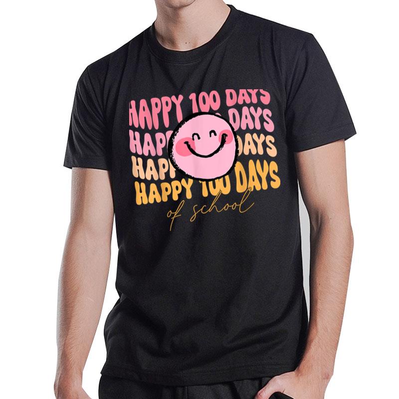 Happy 100 Days Of School Teacher Students Happy Smiling Face T-Shirt