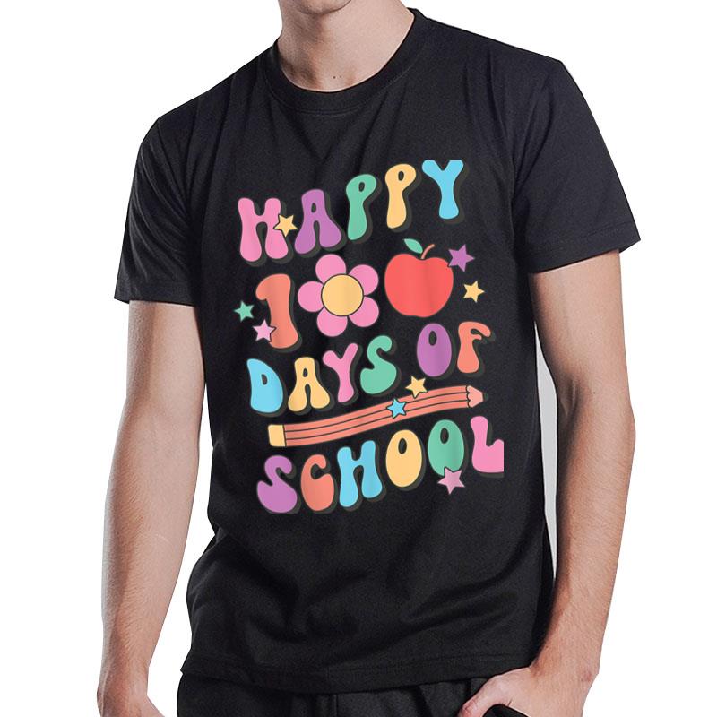 Happy 100 Days Of School Retro Groovy 100Th Day Of School T-Shirt