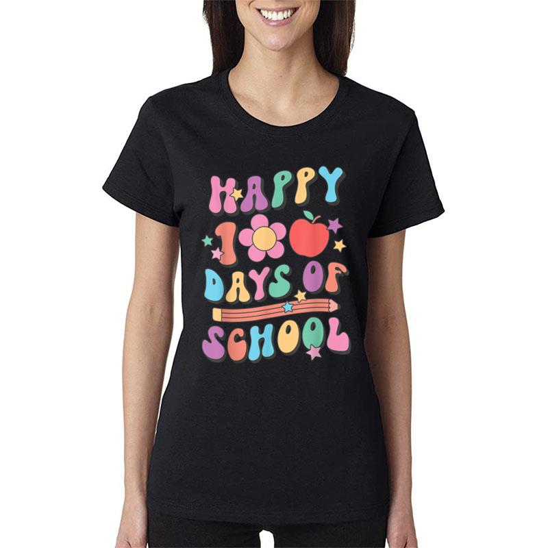 Happy 100 Days Of School Retro Groovy 100Th Day Of School Women T-Shirt