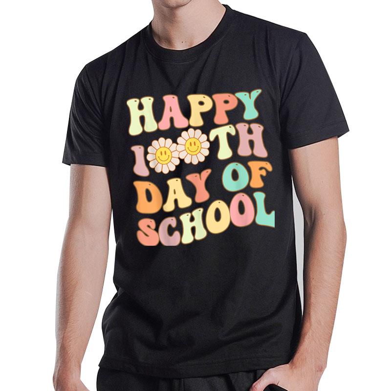 Happy 100 Days Of School Teacher Girl Retro Groovy 100Th Day T-Shirt