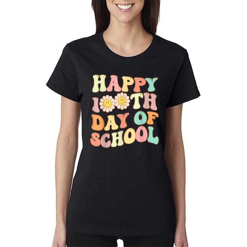 Happy 100 Days Of School Teacher Girl Retro Groovy 100Th Day Women T-Shirt