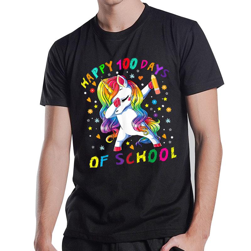 Happy 100Th Day Of School Dabbing Unicorn 100 Days Smarter T-Shirt