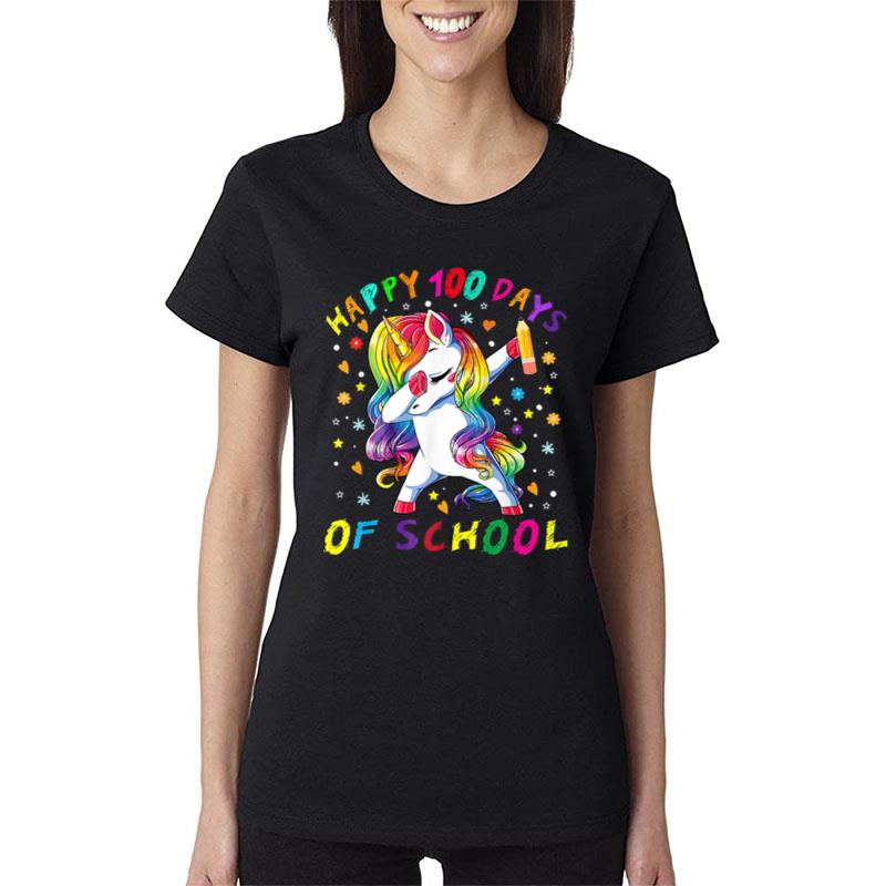 Happy 100Th Day Of School Dabbing Unicorn 100 Days Smarter Women T-Shirt