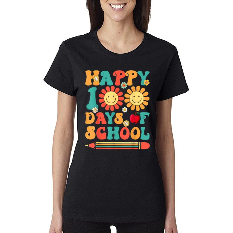 Happy 100Th Day Of School Teacher Groovy 100 Days Smarter Women T-Shirt