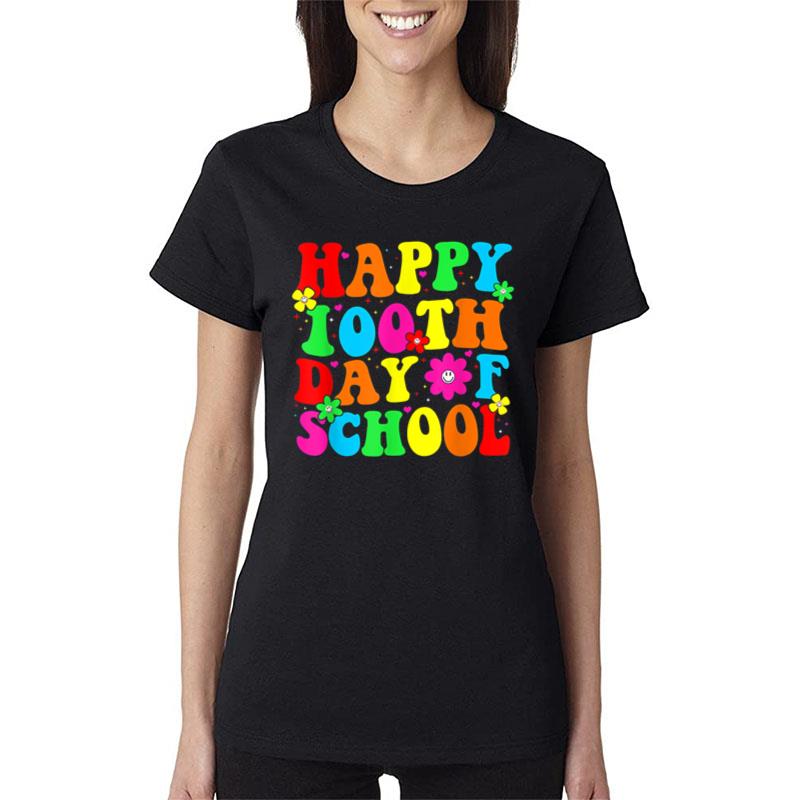 Happy 100Th Day Of School Teacher  Groovy 100 Days Women T-Shirt