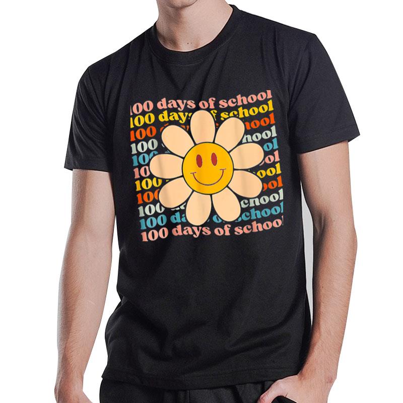 Happy 100Th Day Of School Teacher Kids 100 Days Retro Groovy T-Shirt