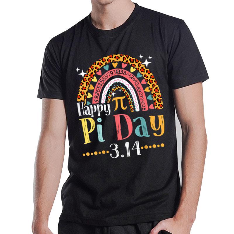 Happy Pi Day Mathematic Math Teacher Gifts Leopard Rainbow T-Shirt