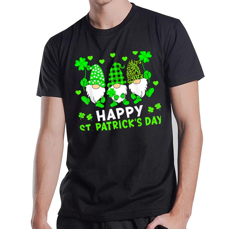 Happy St Patrick'S Day Three Gnomes Holding Shamrock Leopard T-Shirt