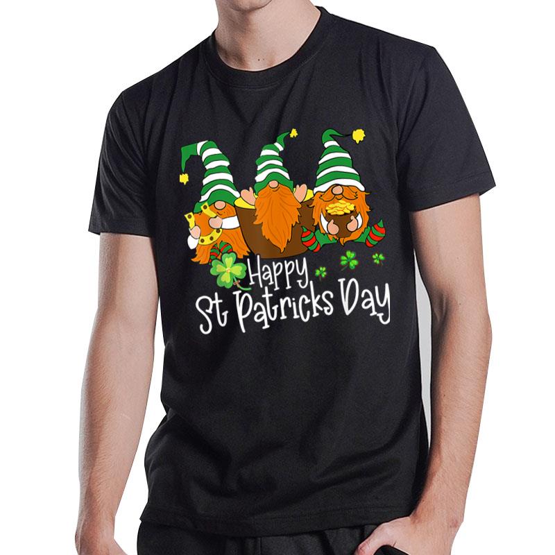 Happy St Patrick'S Day Three Gnomes Holding Shamrock Outfit T-Shirt