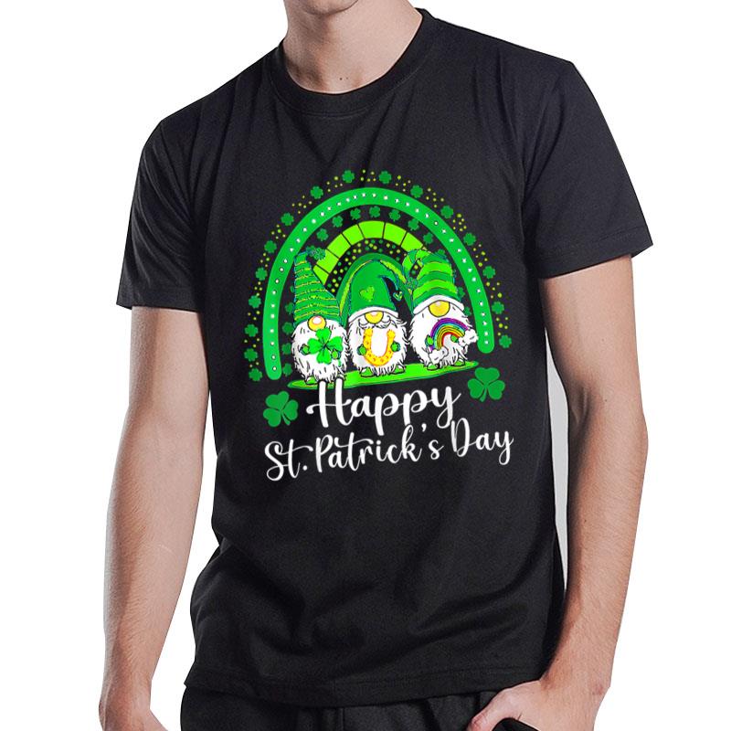 Happy St Patricks Day 2023 Shamrock Rainbow Gnomes Lucky T-Shirt