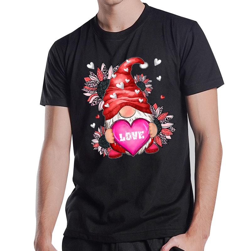 Happy Valentine'S Day Gnome With Leopard Sunflower Valentine T-Shirt