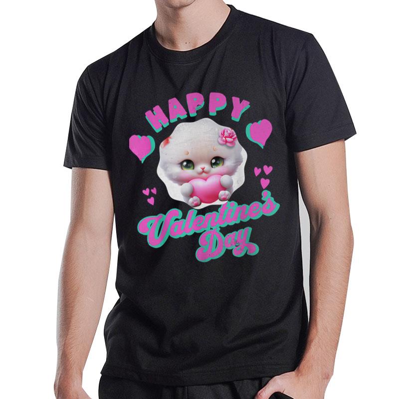 Happy Valentine'S Day Adorable Kitten Style Design T-Shirt