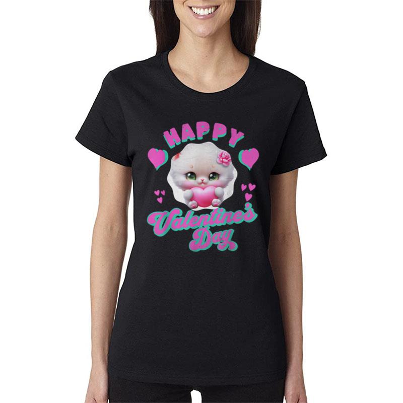 Happy Valentine'S Day Adorable Kitten Style Design Women T-Shirt