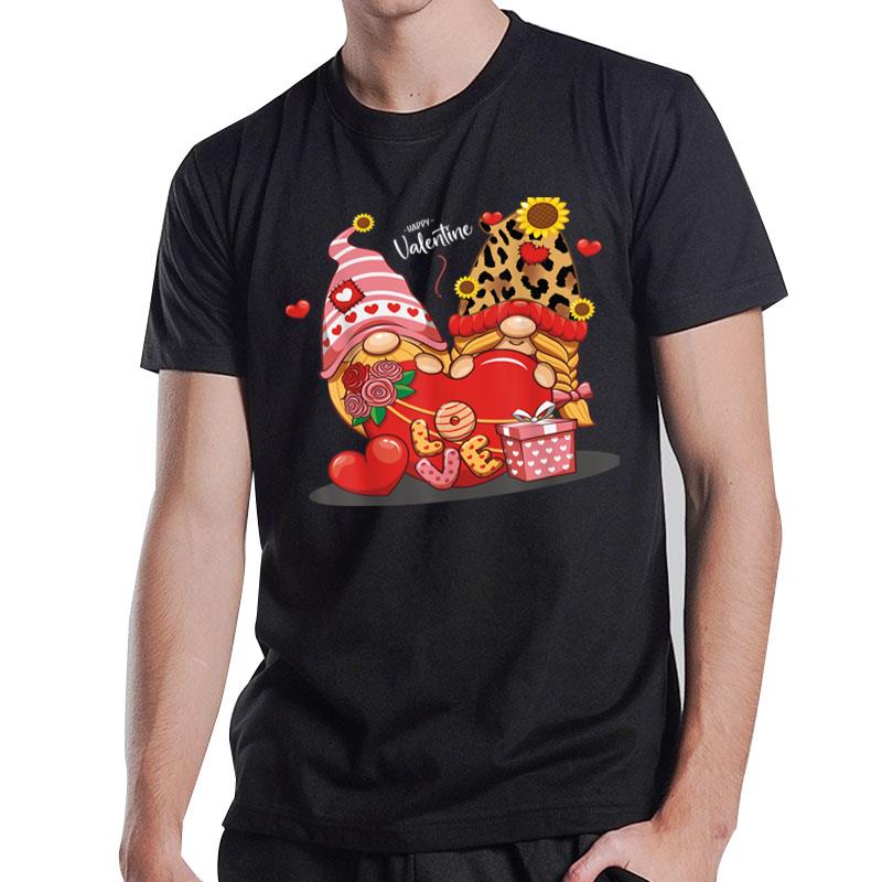 Happy Valentines Day Gnomes With Leopard Sunflower Valentine T-Shirt