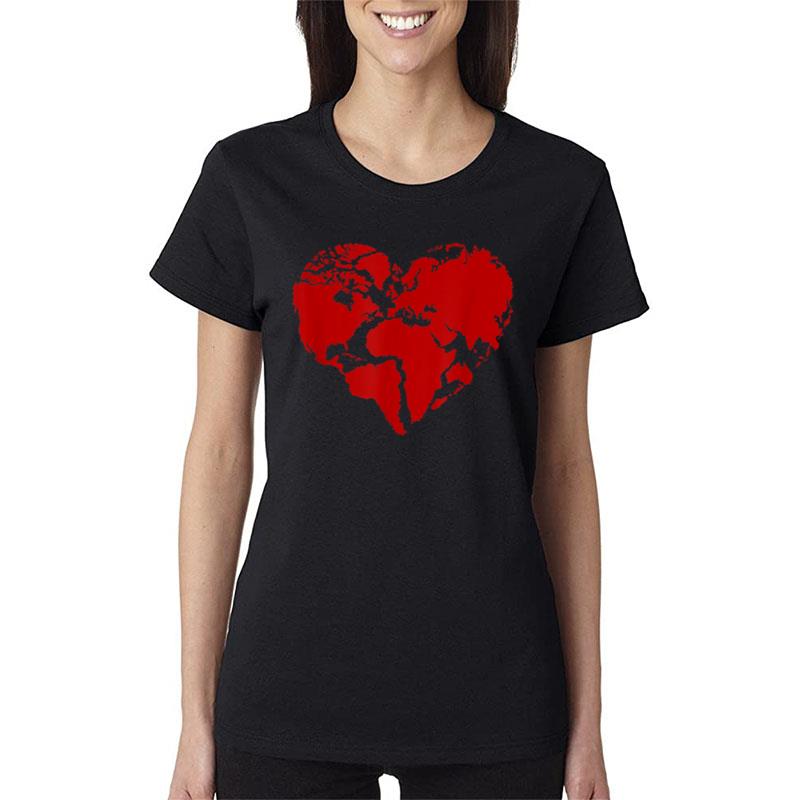 Heart World Map Peace Kindness Lover Women T-Shirt