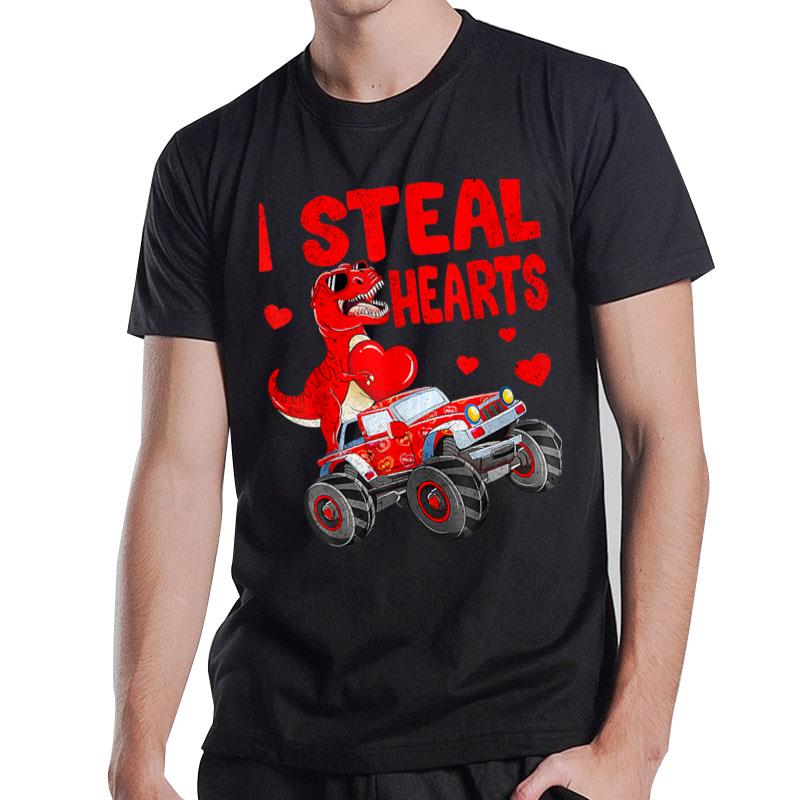 Hearts  Dinosaur T Rex Monster Truck Valentines Day T-Shirt