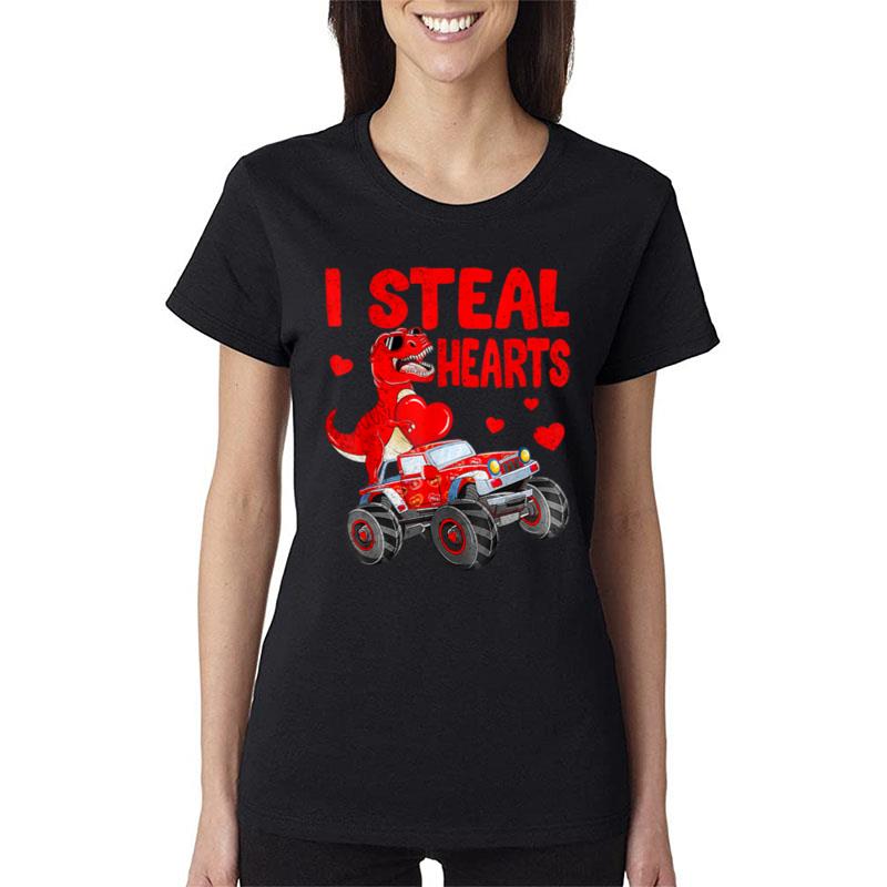 Hearts  Dinosaur T Rex Monster Truck Valentines Day Women T-Shirt