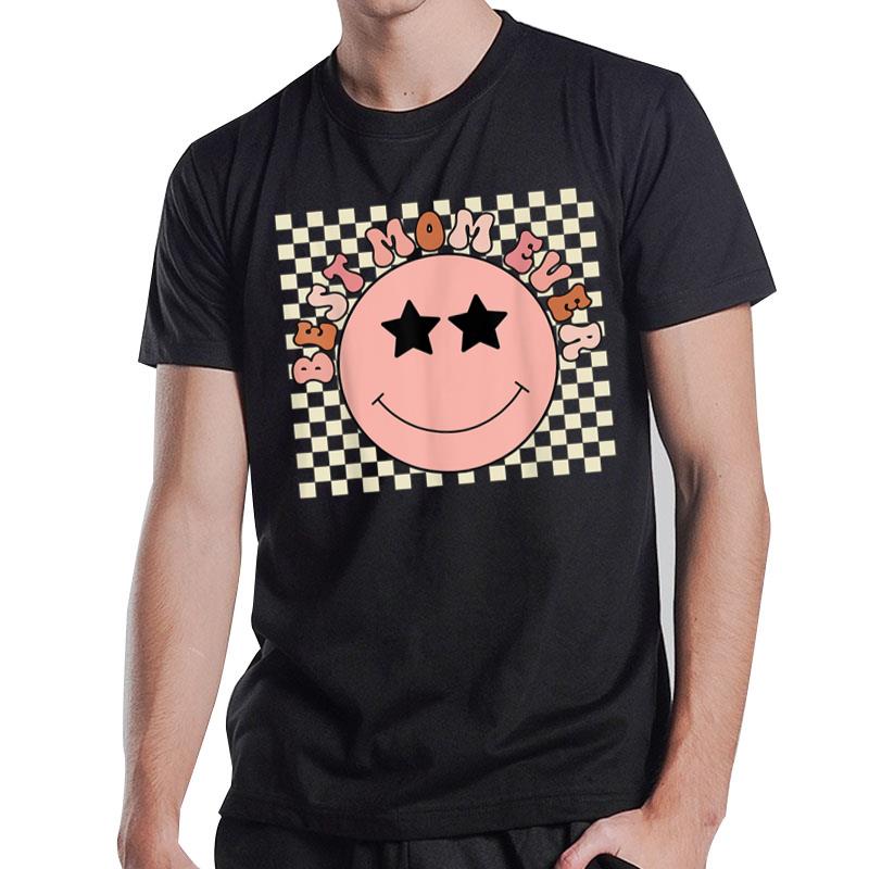 Hippie Smile Face Best Mom Ever Checkered Mothers Day Groovy T-Shirt