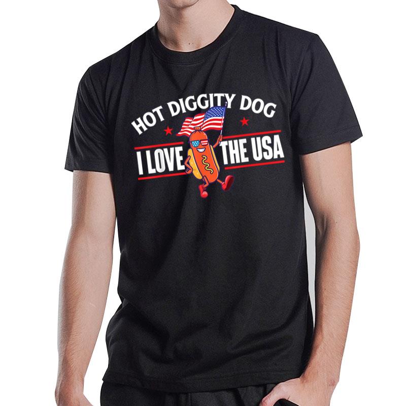 Hot Diggity Dog Usa American Flag 4Th Of July Fourth T-Shirt