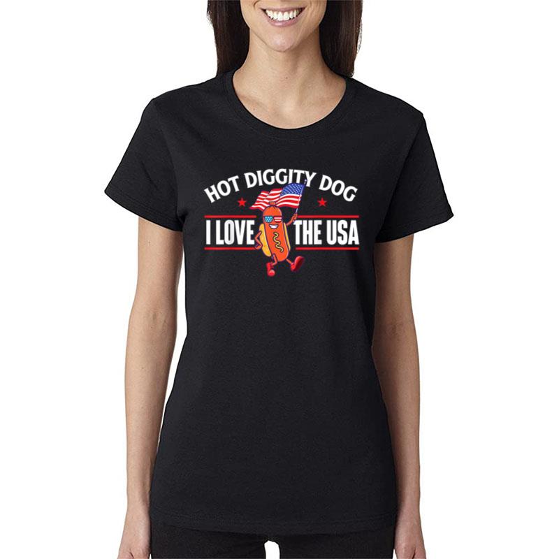 Hot Diggity Dog Usa American Flag 4Th Of July Fourth Women T-Shirt